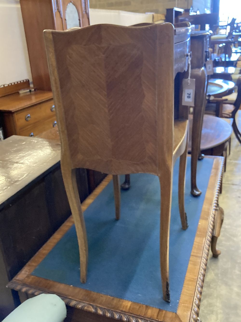 A French marquetry inlaid kingwood bedside cabinet, width 37cm, depth 30cm, height 74cm